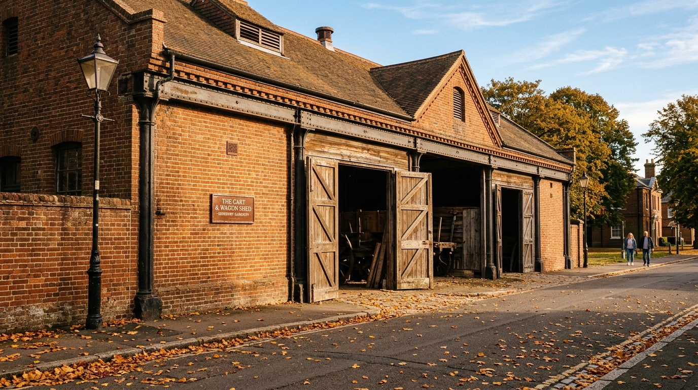 Restored Victorian Cart and Wagon Shed Heritage Centre on Warrior Square Road in mellow September autumn sunshine.